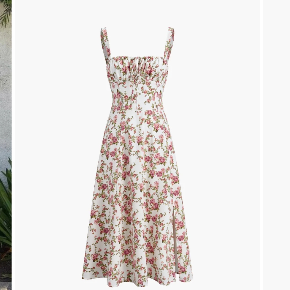 Commense Floral Midi Dress - Pink and White